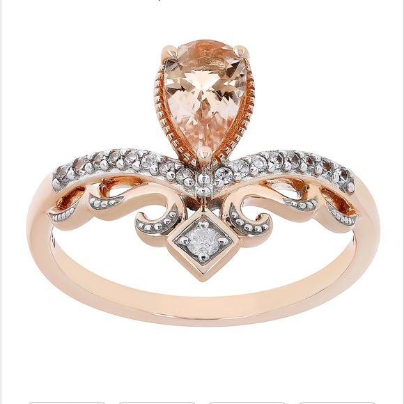 cor-de-rosa Jewelry - Peach Morganite 10k Rose Gold Diamond Ring 0.71ctw tiara crown princess wedding